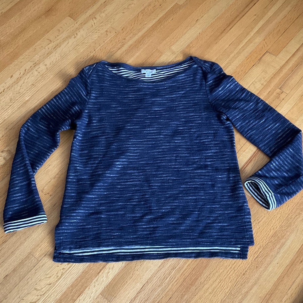 Lord & Taylor Navy and White Striped Sweater Top